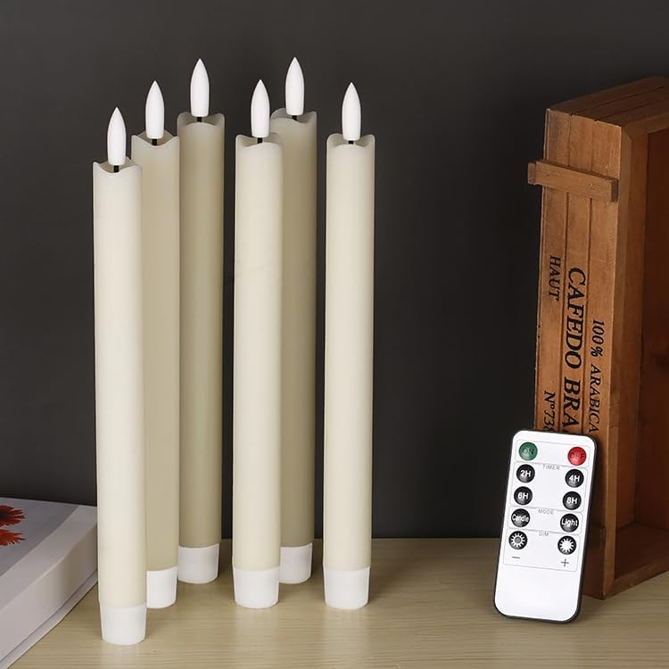 GameXcel 6Pcs Rechargeable Flameless Real Wax Flickering LED Taper Candles with Charger Remote Timer for Christmas Home Decor