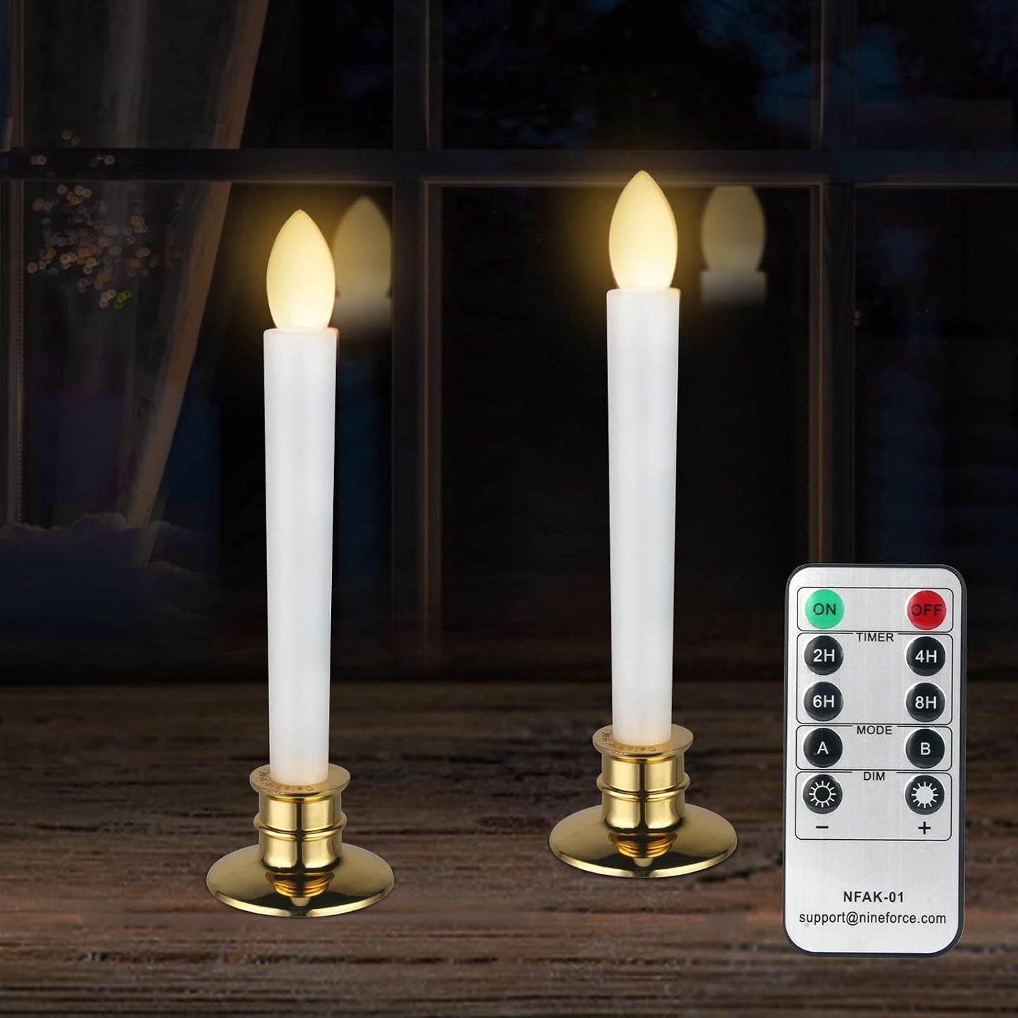 10 Pack Flameless LED Taper Candles with Remote & Timer – Battery Operated Flickering Window Candlesticks with Gold Holders – Safe Realistic Light for Christmas Home Wedding Decor Golden Holder