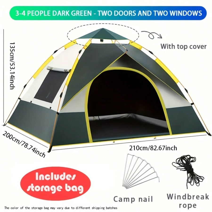 Easy Trip Instant Pop-Up Tent (1-4P), Windproof & Breathable Dual Doors, Lightweight Portable Outdoor Shelter.