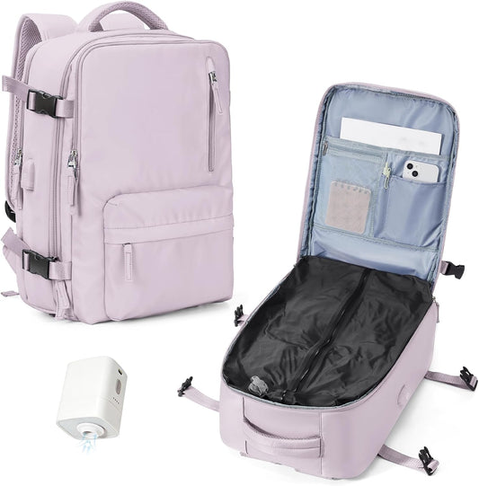 Women's Vacuum Travel Backpack, 18×14×8 Inch Carry-On for Spirit Airlines, Laptop Hiking Rucksack-peachpink