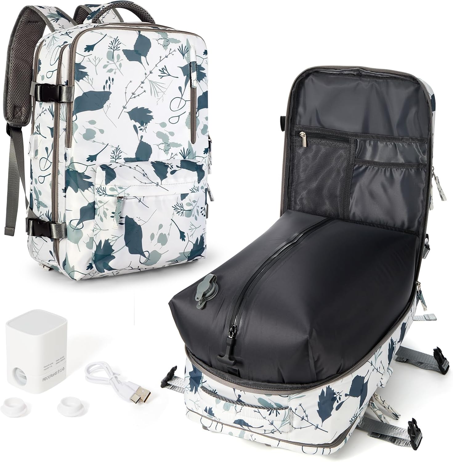 Women's Vacuum Travel Backpack, 18×14×8 Inch Carry-On for Spirit Airlines, Laptop Hiking Rucksack-white