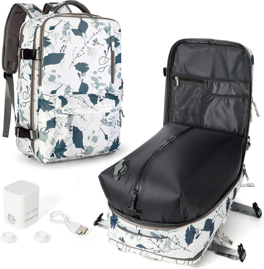 Women's Vacuum Travel Backpack, 18×14×8 Inch Carry-On for Spirit Airlines, Laptop Hiking Rucksack-white