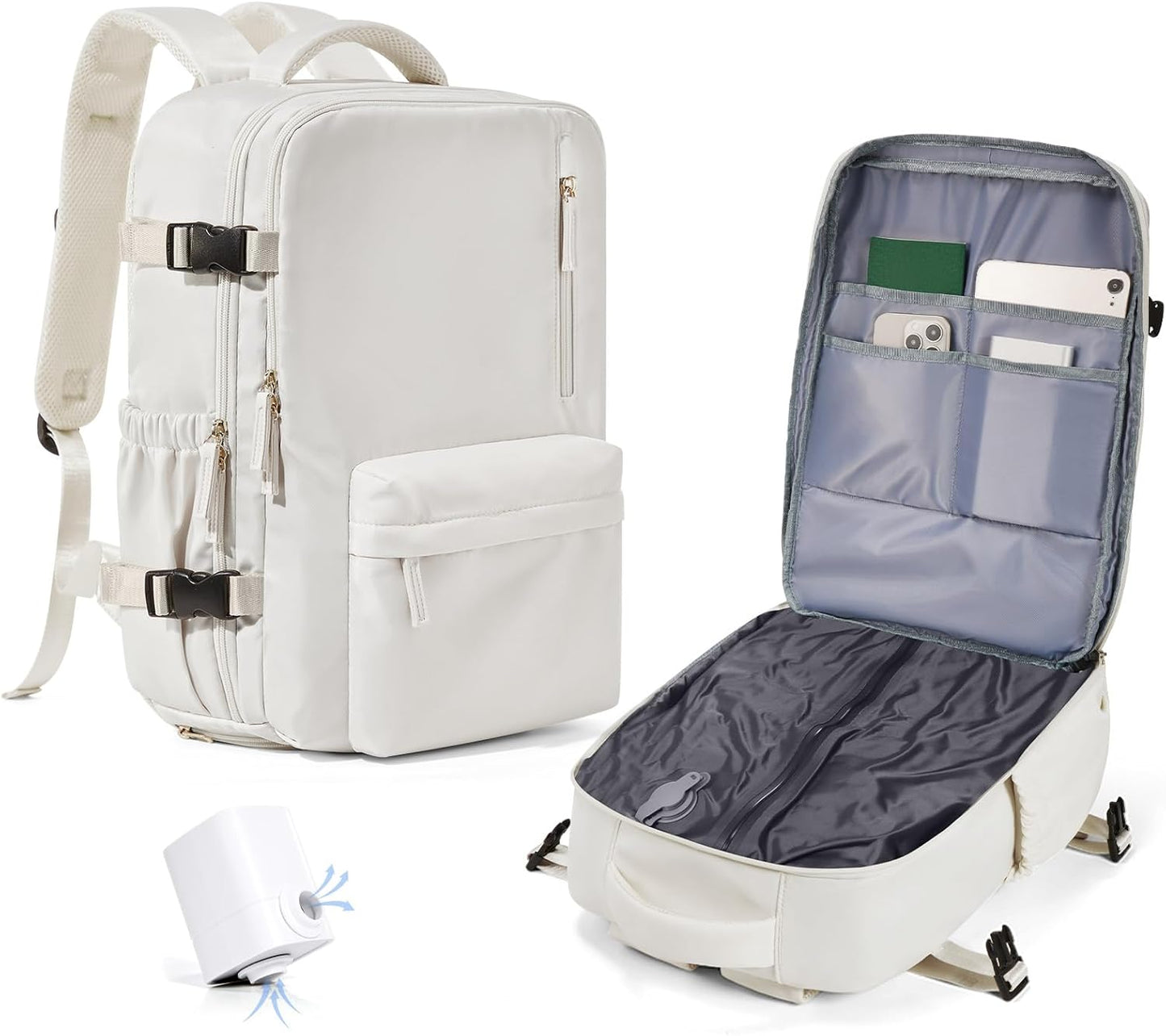 Women's Vacuum Travel Backpack, 18×14×8 Inch Carry-On for Spirit Airlines, Laptop Hiking Rucksack-beige1