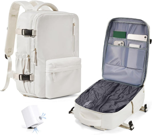 Women's Vacuum Travel Backpack, 18×14×8 Inch Carry-On for Spirit Airlines, Laptop Hiking Rucksack-beige1