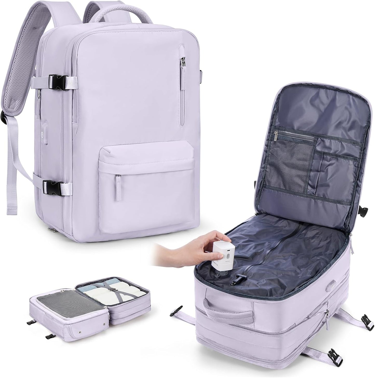 Women's Vacuum Travel Backpack, 18×14×8 Inch Carry-On for Spirit Airlines, Laptop Hiking Rucksack-purple