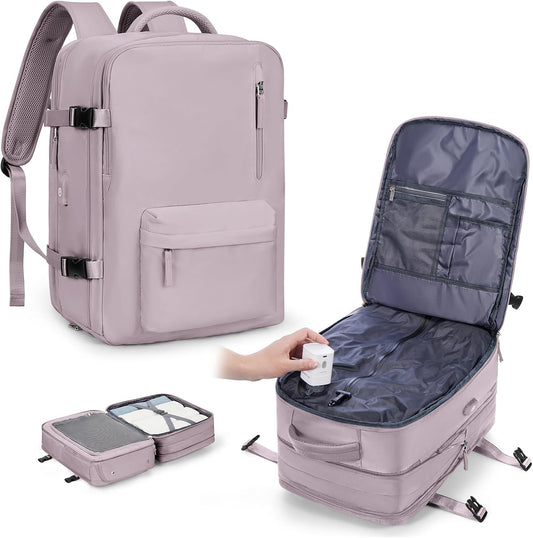 Women's Vacuum Travel Backpack, 18×14×8 Inch Carry-On for Spirit Airlines, Laptop Hiking Rucksack-lotuspink