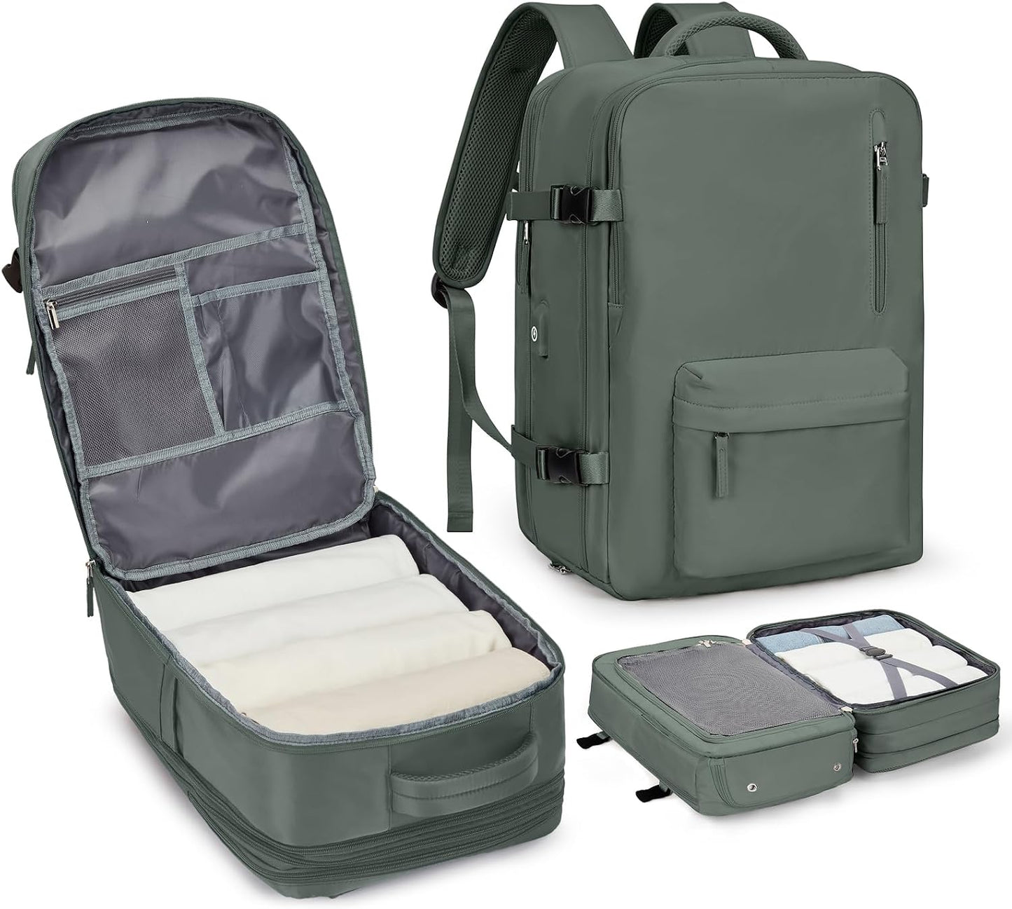 Women's Vacuum Travel Backpack, 18×14×8 Inch Carry-On for Spirit Airlines, Laptop Hiking Rucksack-darkgreen