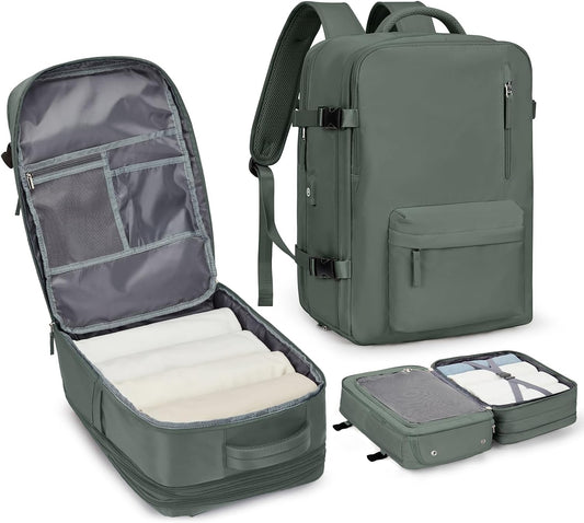 Women's Vacuum Travel Backpack, 18×14×8 Inch Carry-On for Spirit Airlines, Laptop Hiking Rucksack-darkgreen