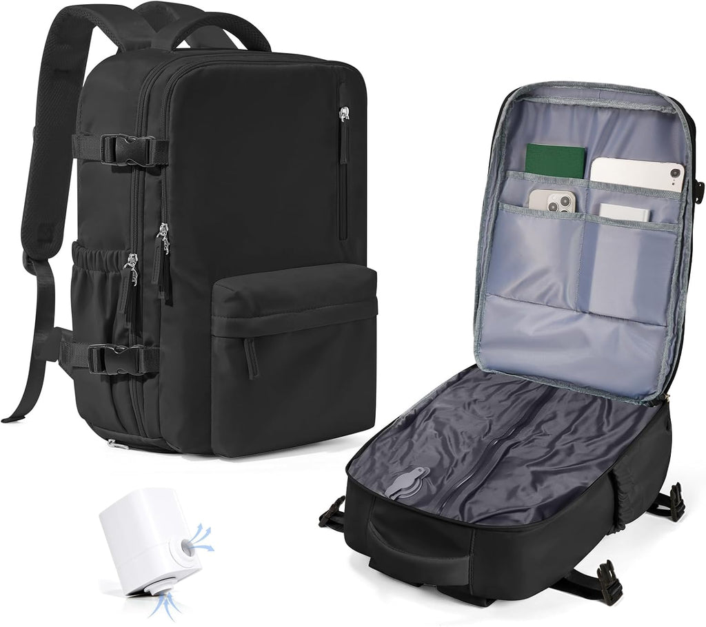 Women's Vacuum Travel Backpack, 18×14×8 Inch Carry-On for Spirit Airlines, Laptop Hiking Rucksack-black