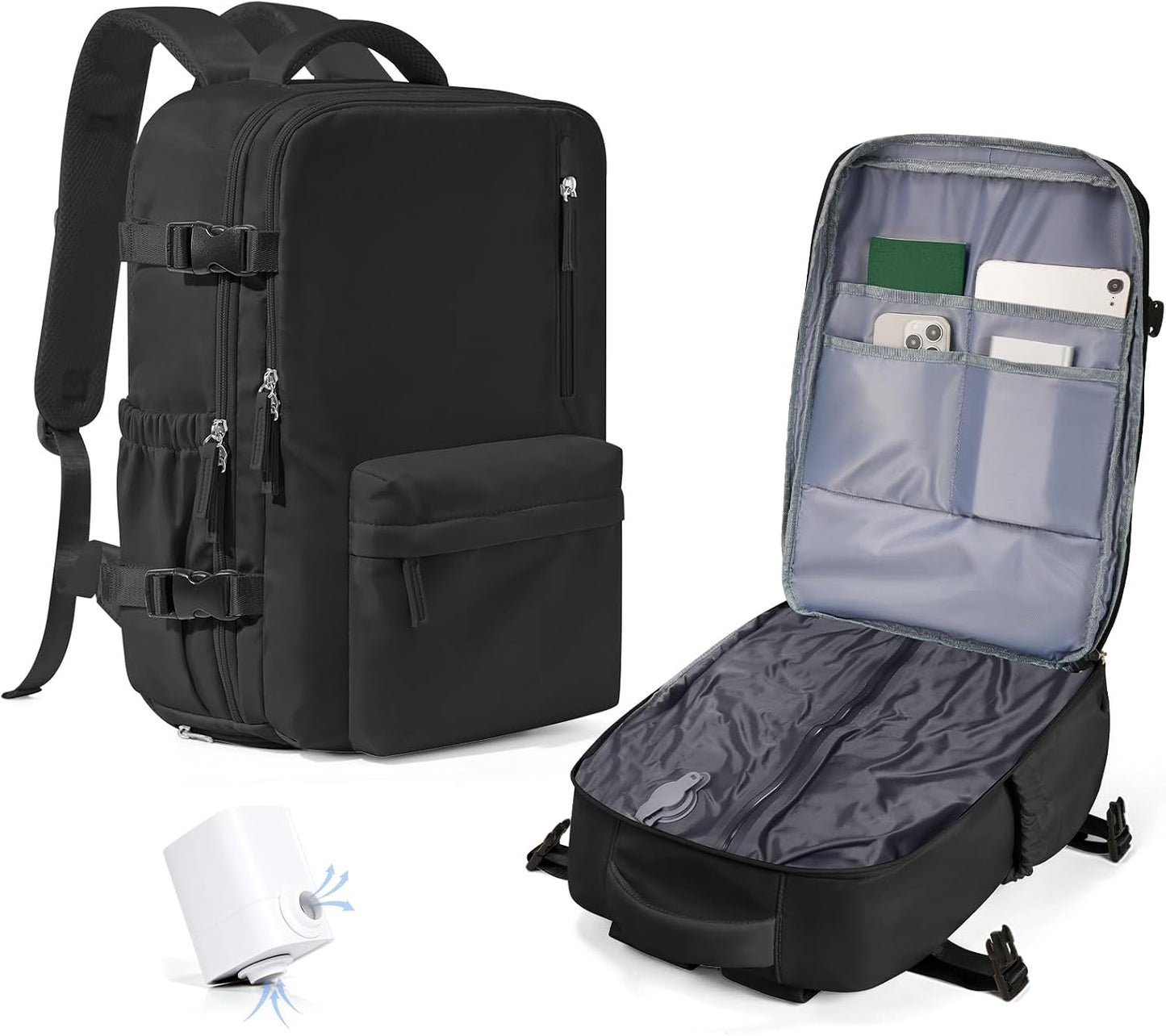 Women's Vacuum Travel Backpack, 18×14×8 Inch Carry-On for Spirit Airlines, Laptop Hiking Rucksack-black