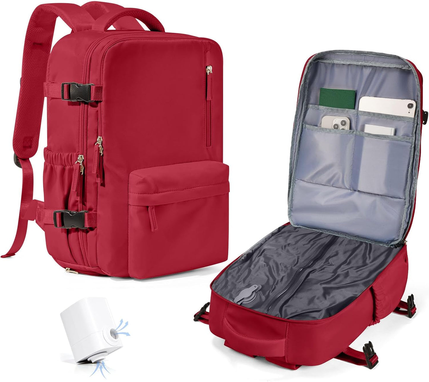 Women's Vacuum Travel Backpack, 18×14×8 Inch Carry-On for Spirit Airlines, Laptop Hiking Rucksack-red
