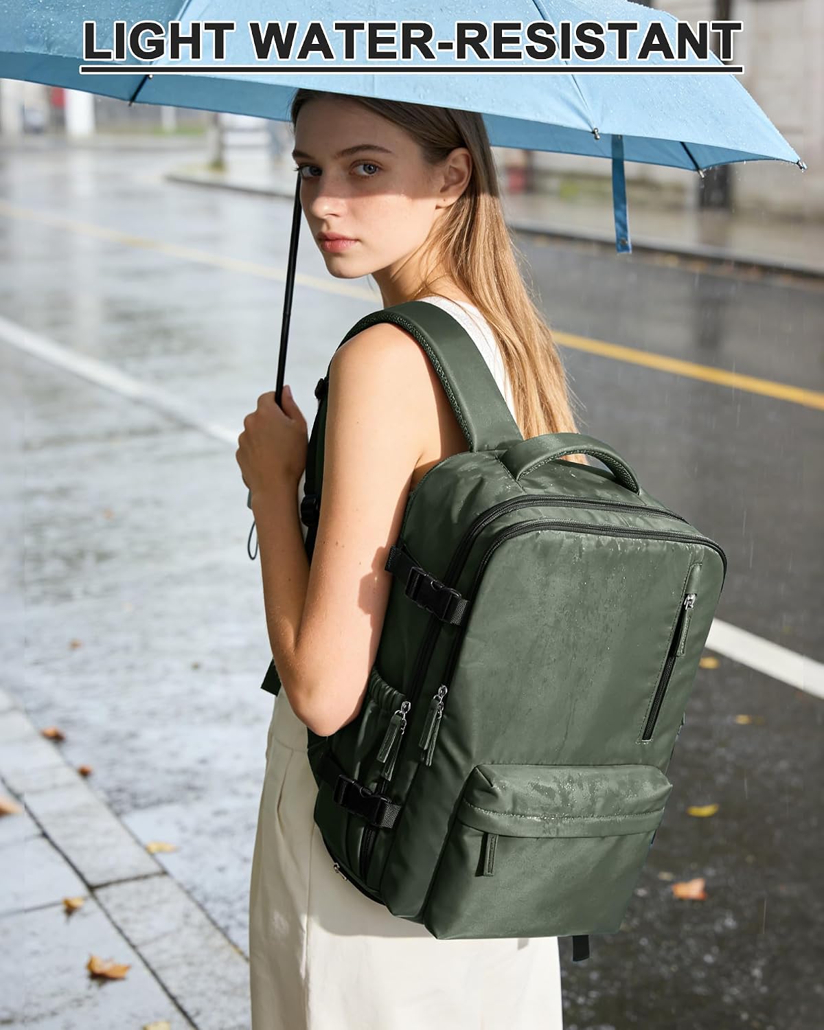 Women's Vacuum Travel Backpack, 18×14×8 Inch Carry-On for Spirit Airlines, Laptop Hiking Rucksack-browngreen