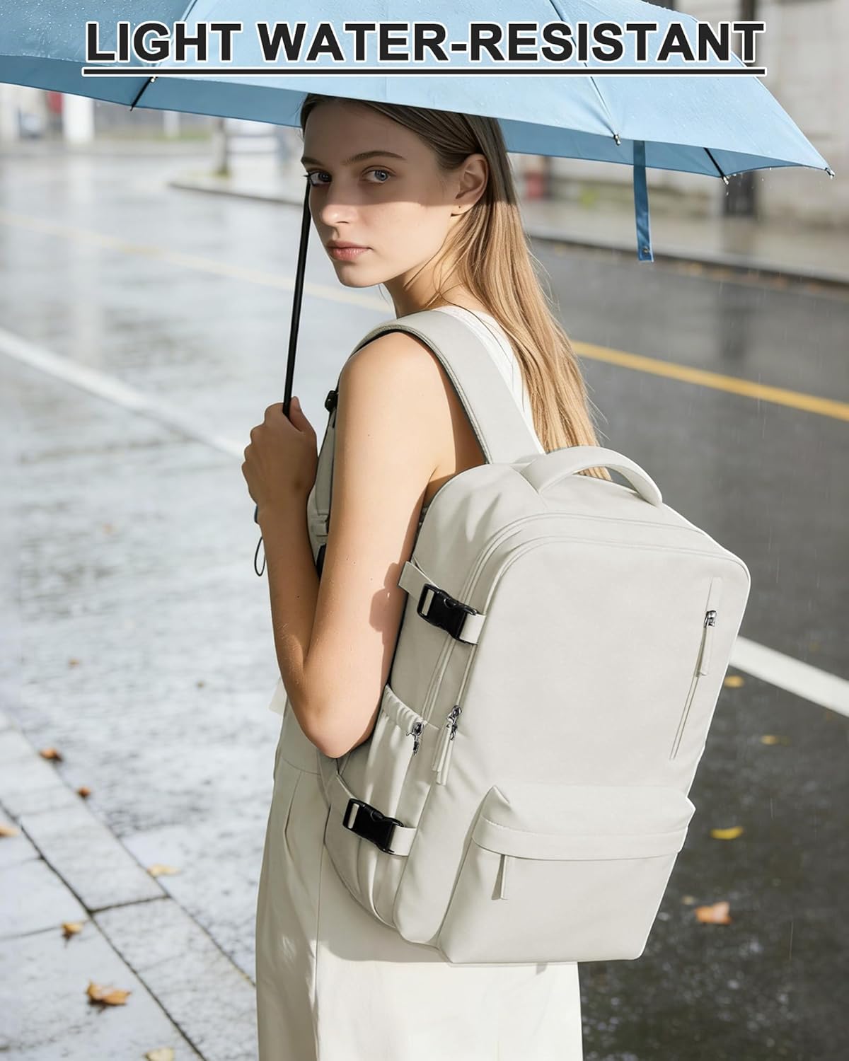 Women's Vacuum Travel Backpack, 18×14×8 Inch Carry-On for Spirit Airlines, Laptop Hiking Rucksack-beige1