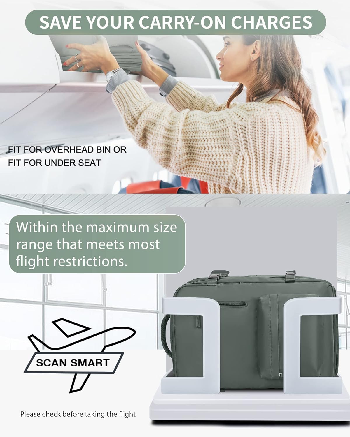 Women's Vacuum Travel Backpack, 18×14×8 Inch Carry-On for Spirit Airlines, Laptop Hiking Rucksack-darkgreen