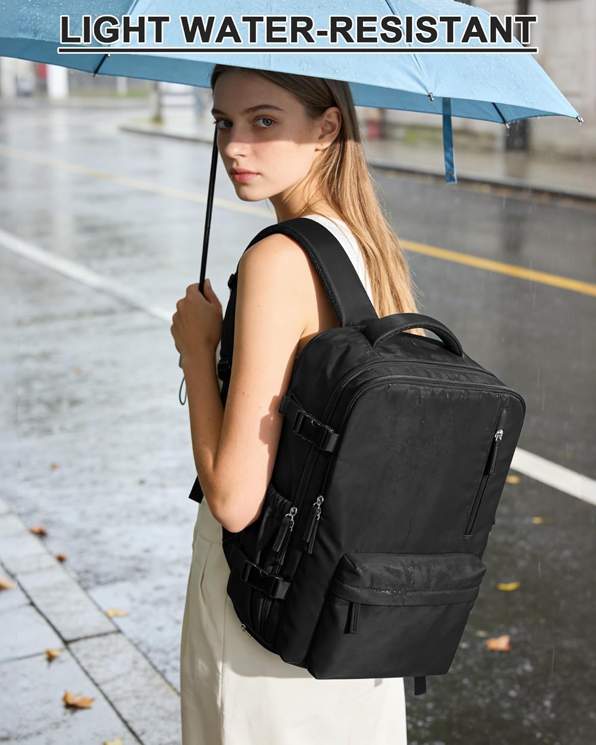 Women's Vacuum Travel Backpack, 18×14×8 Inch Carry-On for Spirit Airlines, Laptop Hiking Rucksack-black