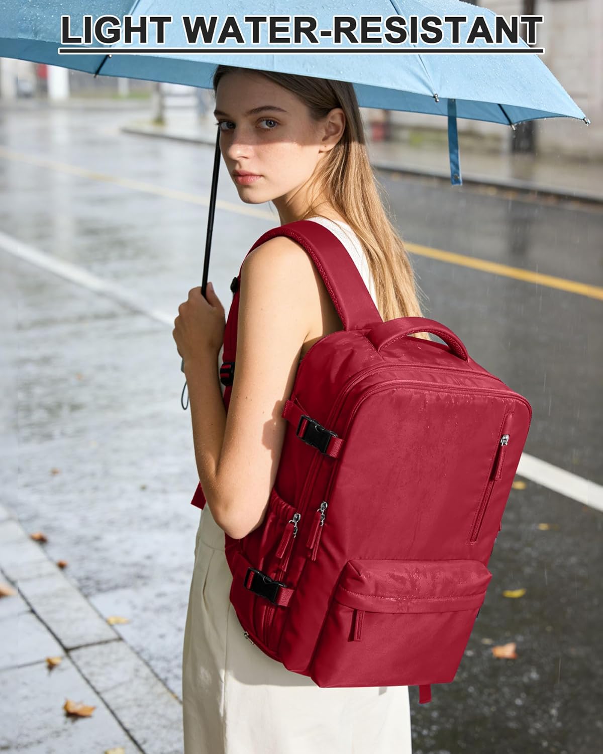 Women's Vacuum Travel Backpack, 18×14×8 Inch Carry-On for Spirit Airlines, Laptop Hiking Rucksack-red