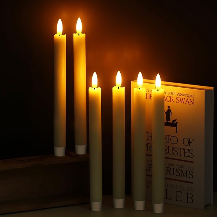 GameXcel 6Pcs Rechargeable Flameless Real Wax Flickering LED Taper Candles with Charger Remote Timer for Christmas Home Decor