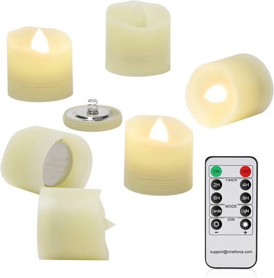 Flameless LED Tealight Candles with Timer - Unscented Outdoor Flickering Warm White Flame Fake Candles, Battery Operated - 6 Set x 1.3