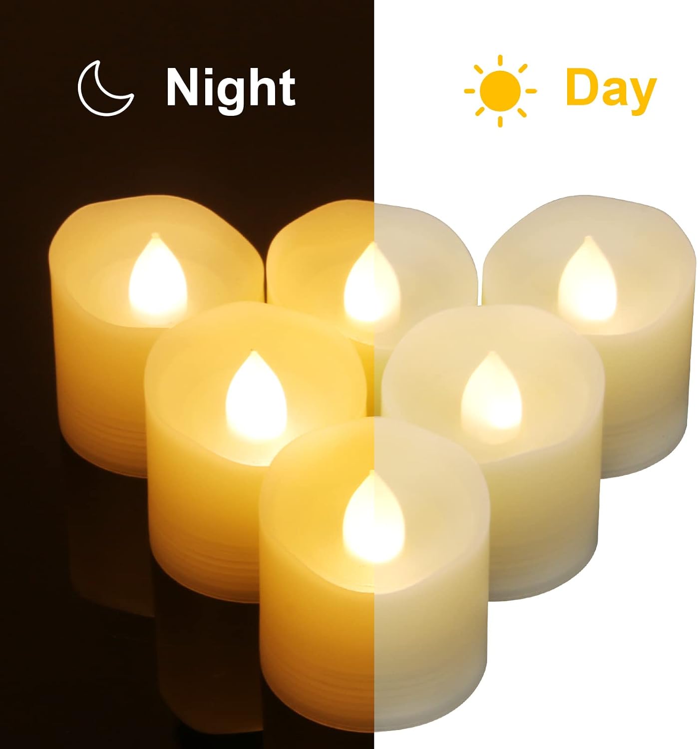 Flameless LED Tealight Candles with Timer - Unscented Outdoor Flickering Warm White Flame Fake Candles, Battery Operated - 6 Set x 1.3