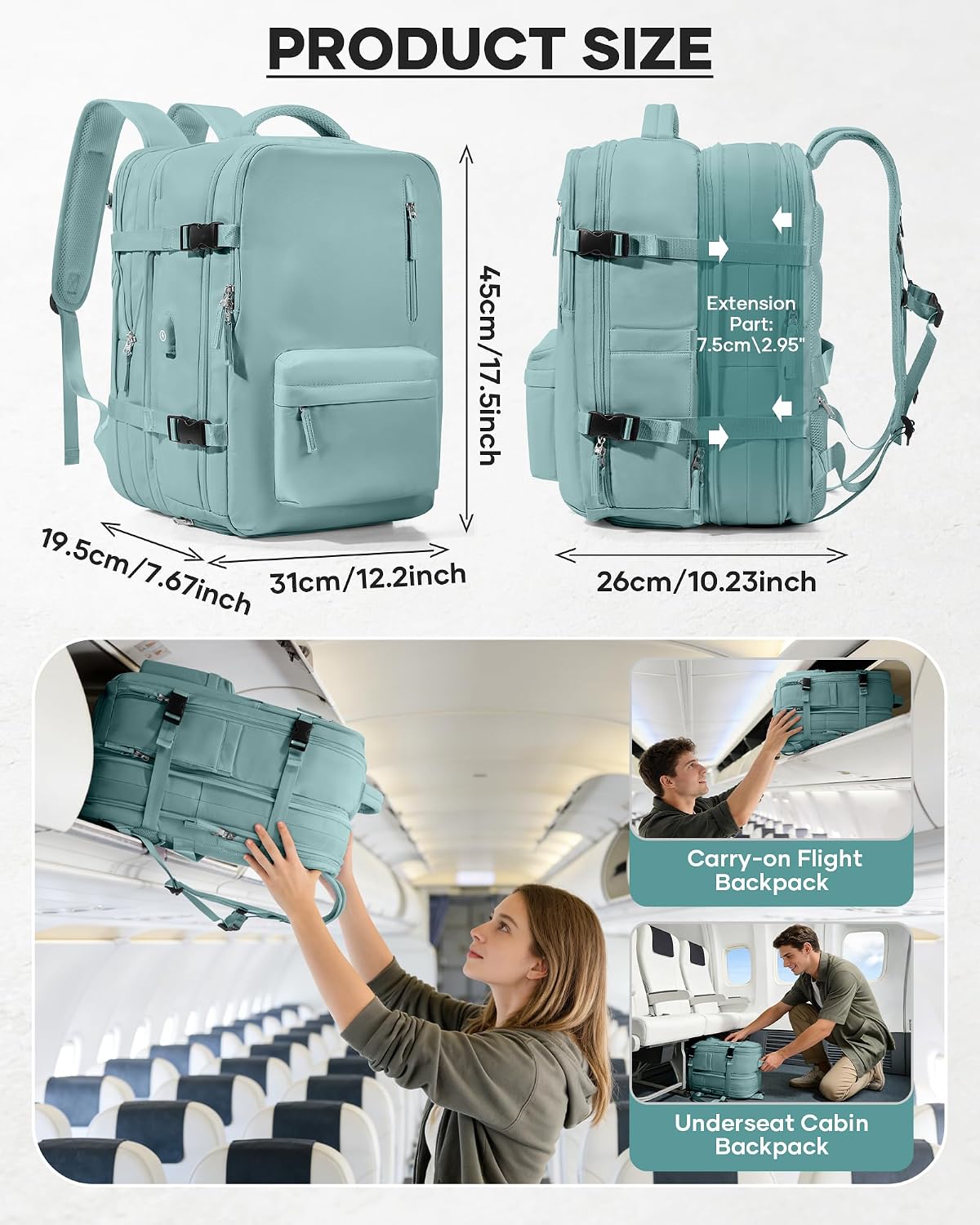 Women's Vacuum Travel Backpack, 18×14×8 Inch Carry-On for Spirit Airlines, Laptop Hiking Rucksack-bule