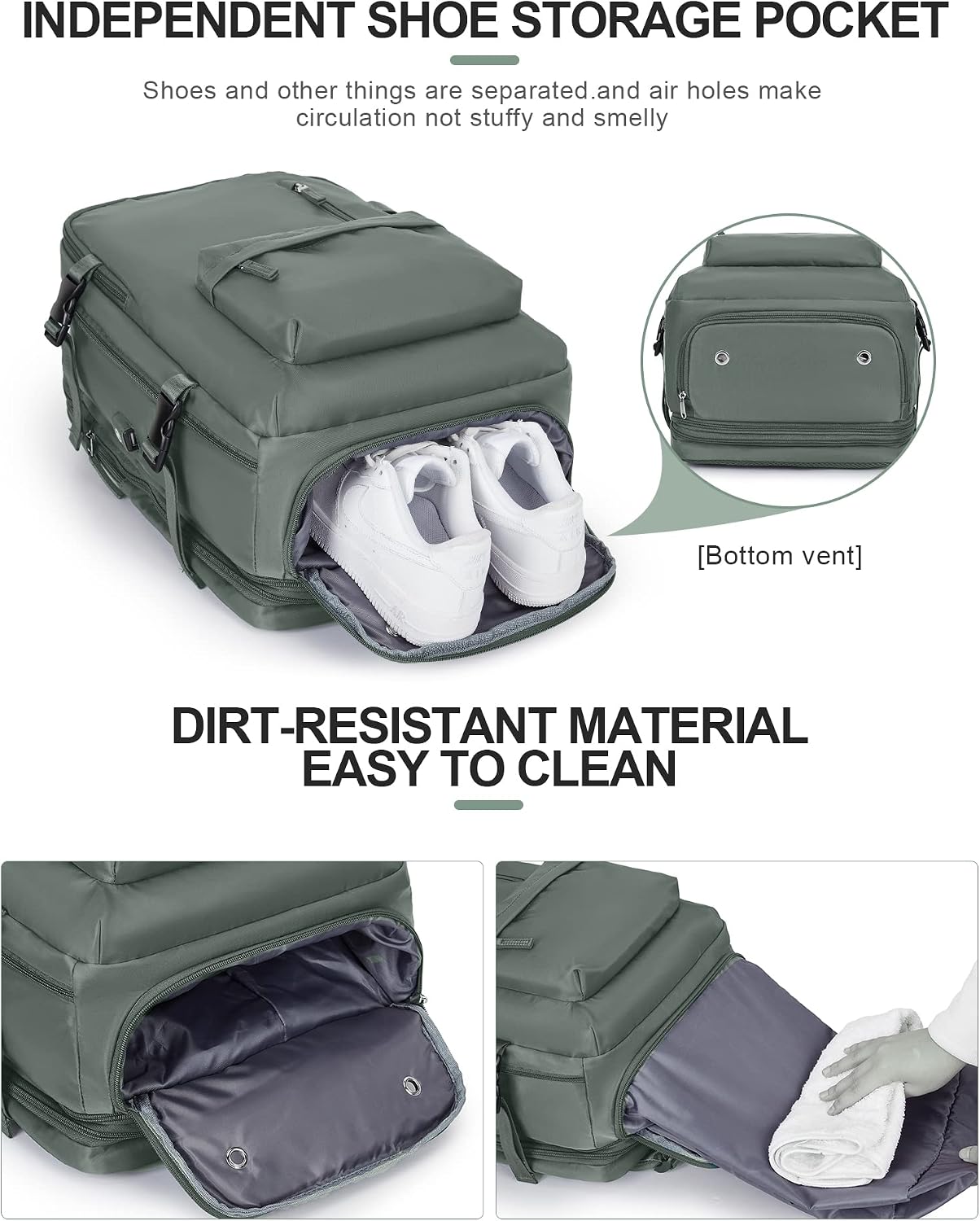 Women's Vacuum Travel Backpack, 18×14×8 Inch Carry-On for Spirit Airlines, Laptop Hiking Rucksack-darkgreen