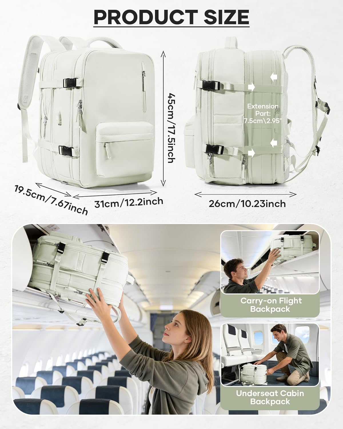 Women's Vacuum Travel Backpack, 18×14×8 Inch Carry-On for Spirit Airlines, Laptop Hiking Rucksack-beige2