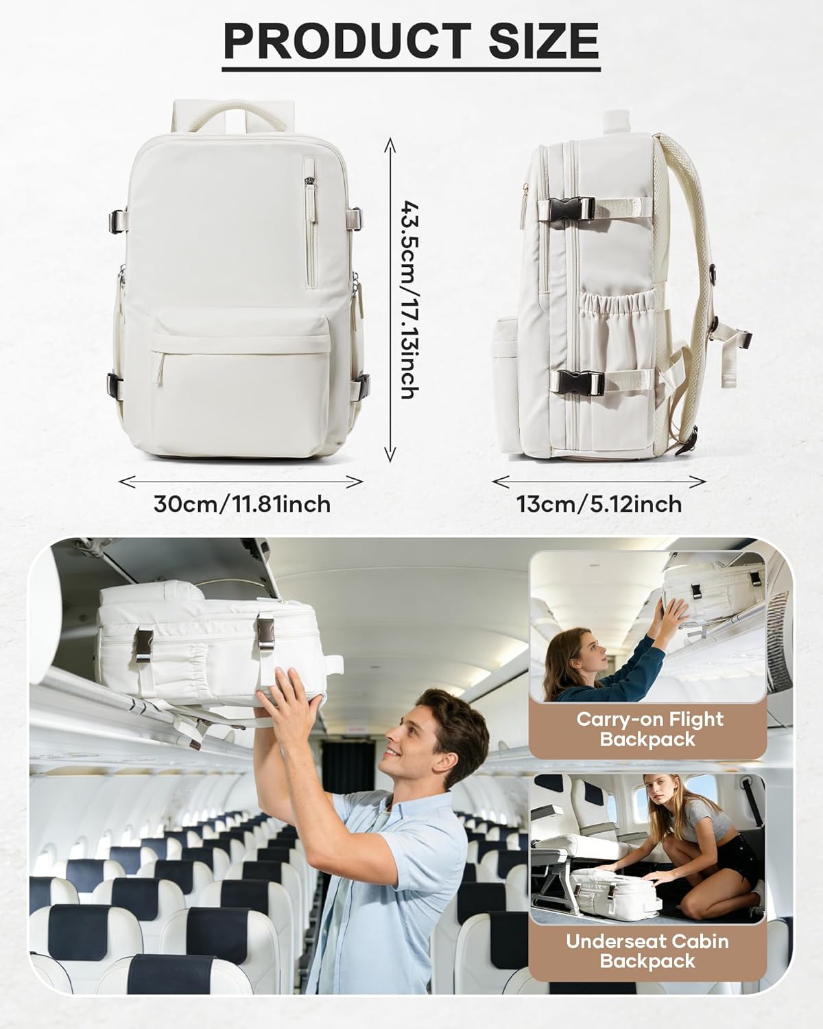 Women's Vacuum Travel Backpack, 18×14×8 Inch Carry-On for Spirit Airlines, Laptop Hiking Rucksack-beige1