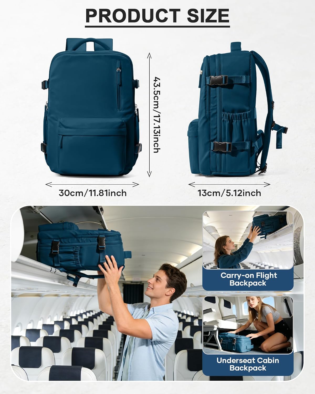 Women's Vacuum Travel Backpack, 18×14×8 Inch Carry-On for Spirit Airlines, Laptop Hiking Rucksack-peacockblue2