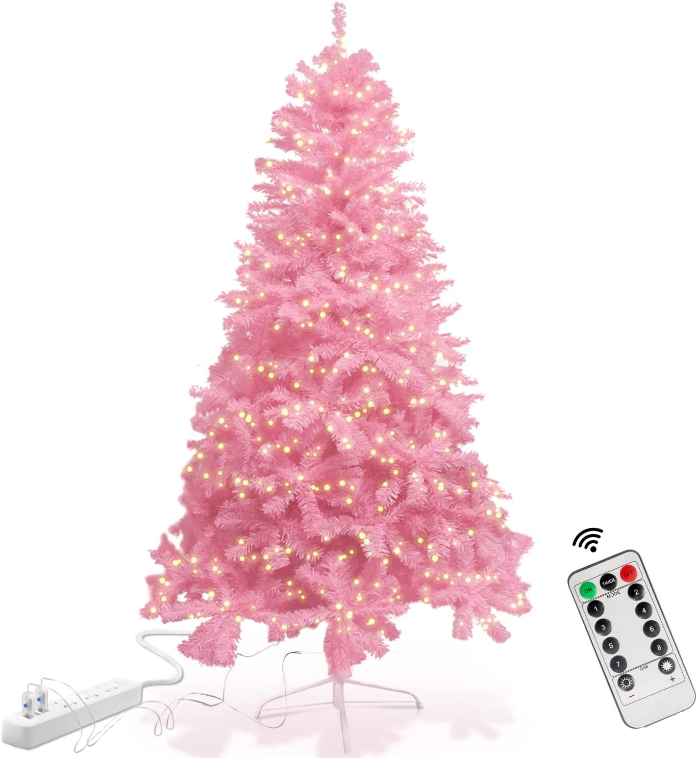 7.5ft Pink Christmas Tree with USB String Lights, Artificial Christmas Tree with Metal Stand 1000 Branch Tips 8 Lighting Modes Remote Timer-Xmas Party Office Mall Decorations