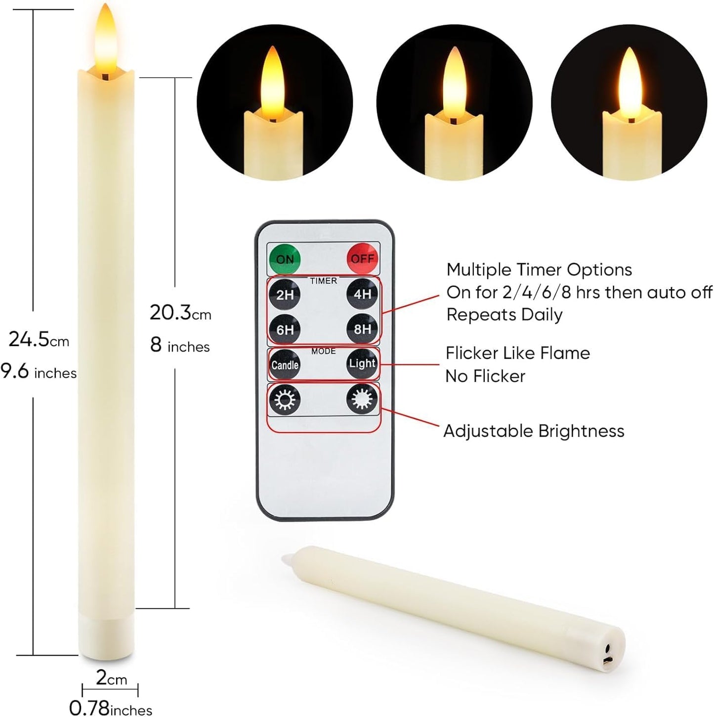 GameXcel 6Pcs Rechargeable Flameless Real Wax Flickering LED Taper Candles with Charger Remote Timer for Christmas Home Decor