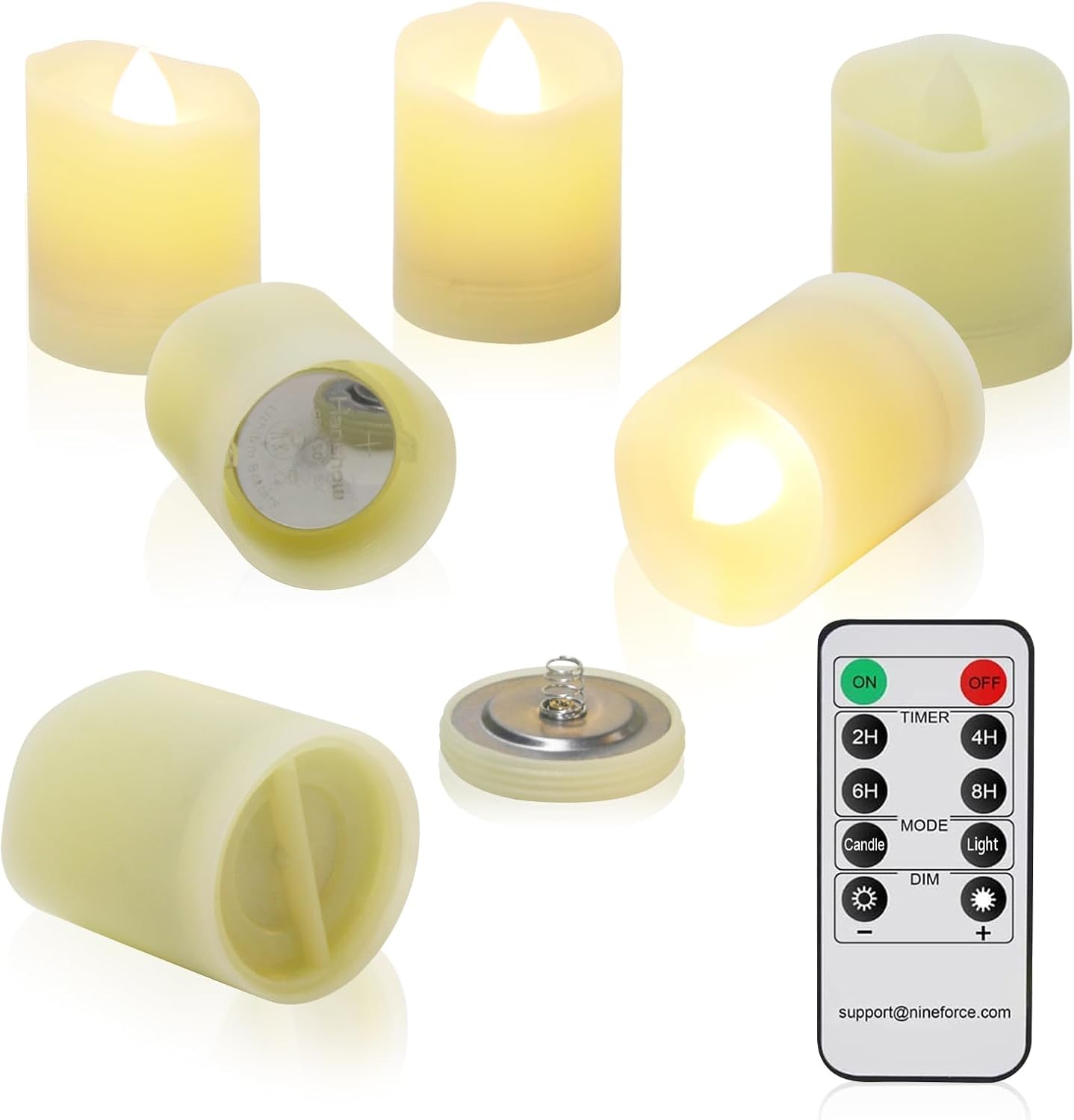 Flameless Tea Lights With Remote - Battery Operated LED Candles With Timer, Votive, Unscented, Outdoor, Warm White, Flickering, 200 Hours, 6 Set x 1.8"