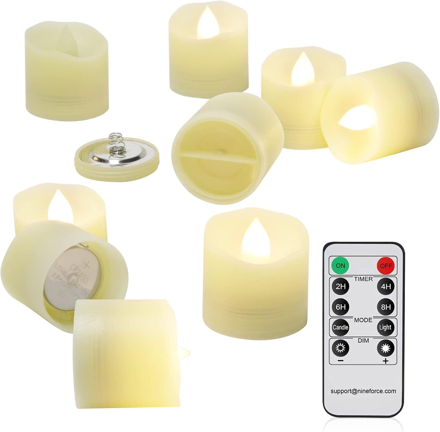 Flameless Tea Lights With Remote - Battery Operated LED Candles With Timer, Votive, Unscented, Outdoor, Warm White, Flickering, 200 Hours, 6 Set x 1.8"