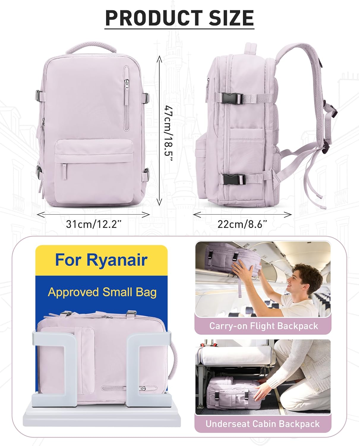Women's Vacuum Travel Backpack, 18×14×8 Inch Carry-On for Spirit Airlines, Laptop Hiking Rucksack-peachpink