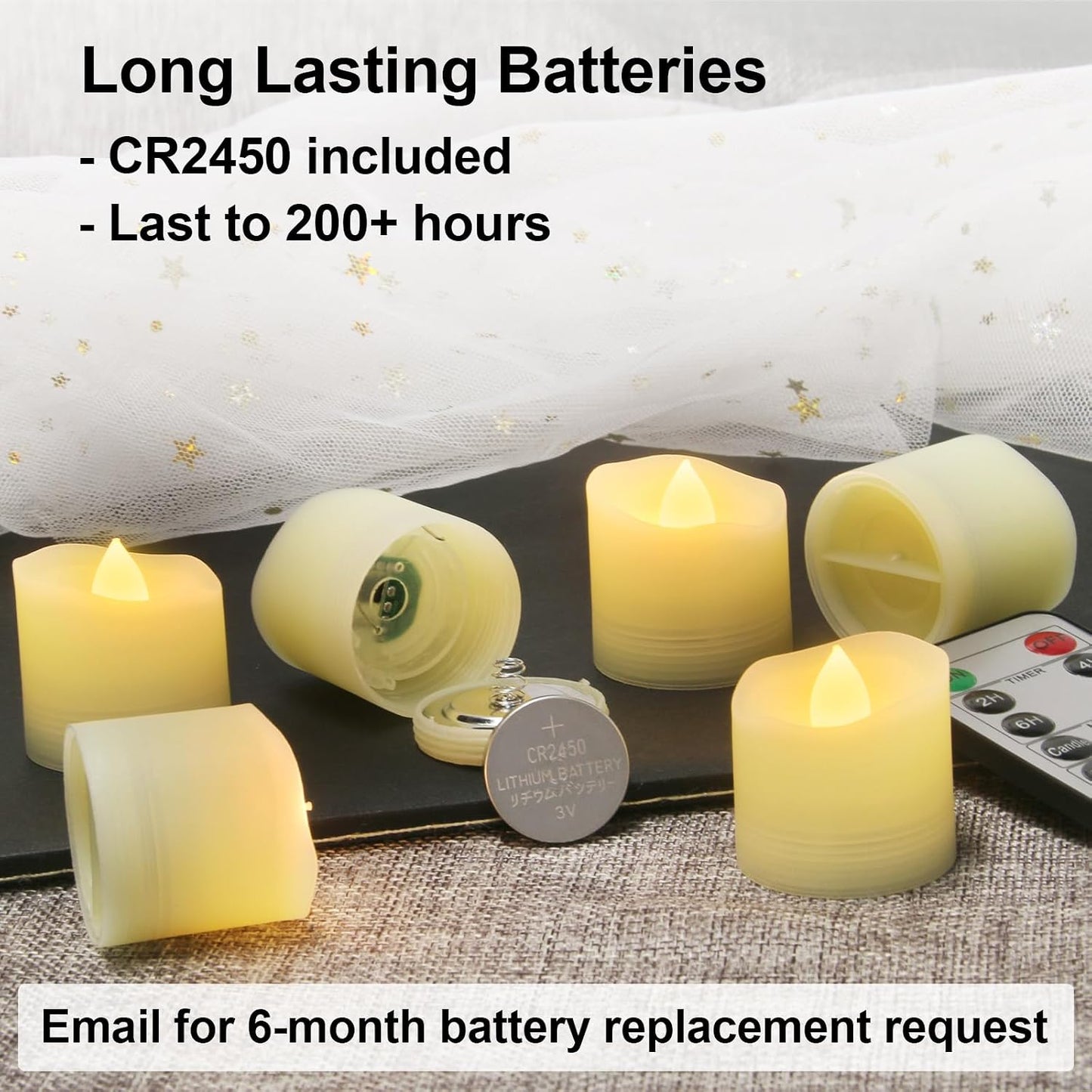 Flameless LED Tealight Candles with Timer - Unscented Outdoor Flickering Warm White Flame Fake Candles, Battery Operated - 6 Set x 1.3