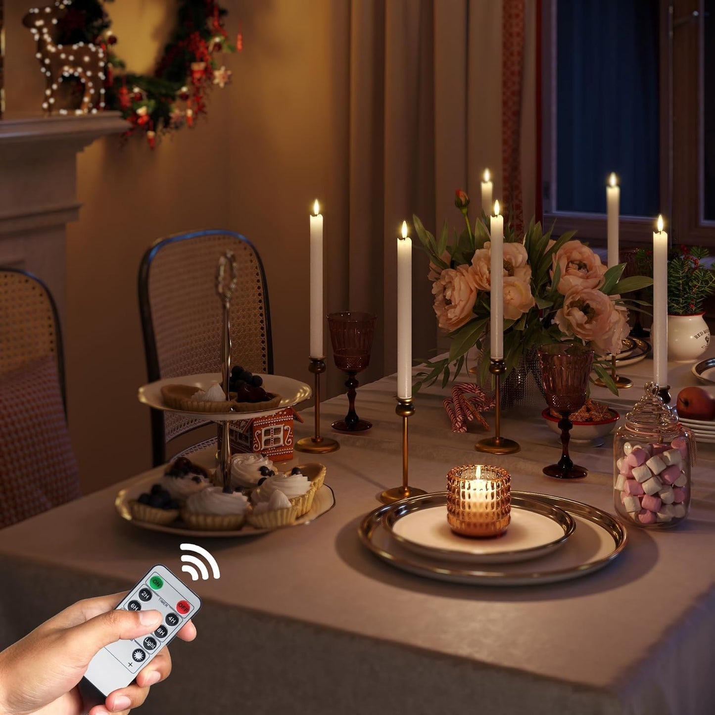 GameXcel 6Pcs Rechargeable Flameless Real Wax Flickering LED Taper Candles with Charger Remote Timer for Christmas Home Decor