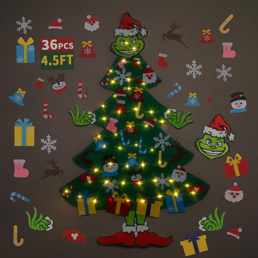 GameXcel 4ft Felt Christmas Tree for Toddlers with LED Light & 36pcs Ornaments, Montessori DIY Xmas Decorations - 4 Feet