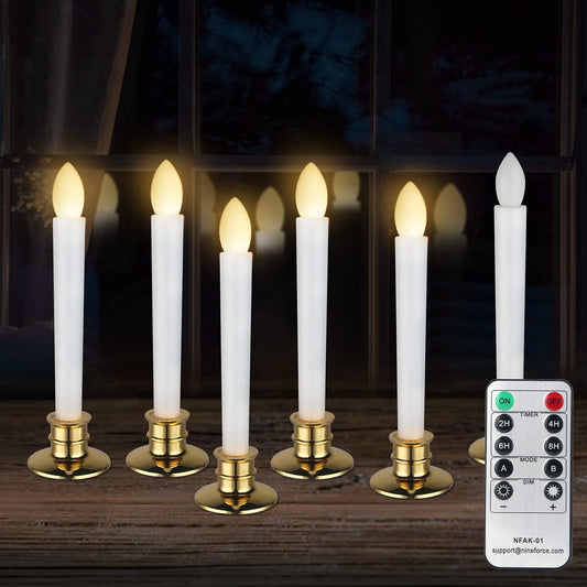 10 Pack Flameless LED Taper Candles with Remote & Timer – Battery Operated Flickering Window Candlesticks with Gold Holders – Safe Realistic Light for Christmas Home Wedding Decor Golden Holder