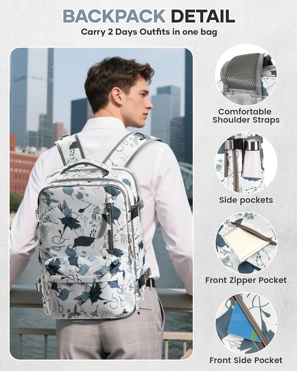 Women's Vacuum Travel Backpack, 18×14×8 Inch Carry-On for Spirit Airlines, Laptop Hiking Rucksack-white