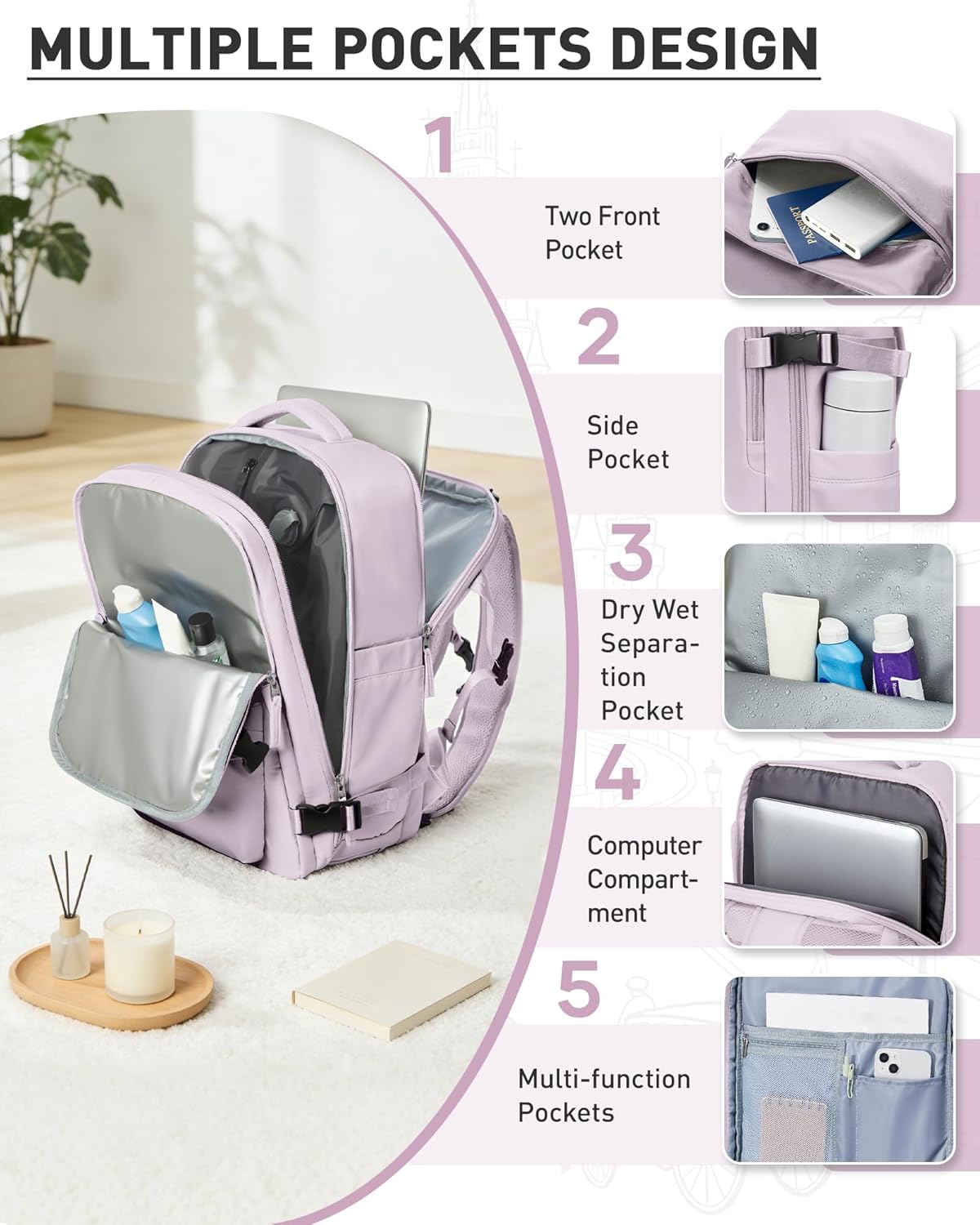 Women's Vacuum Travel Backpack, 18×14×8 Inch Carry-On for Spirit Airlines, Laptop Hiking Rucksack-peachpink