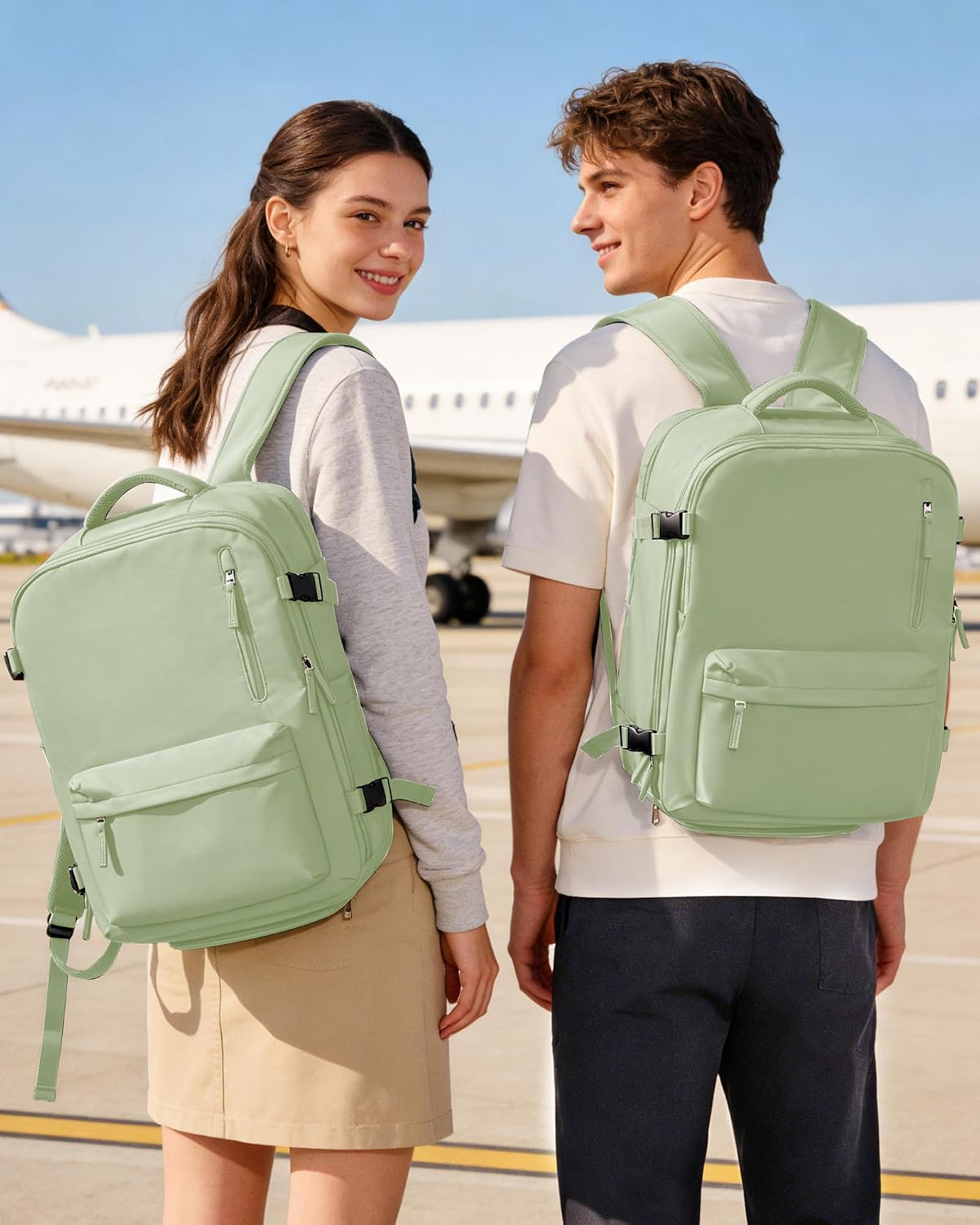 Women's Vacuum Travel Backpack, 18×14×8 Inch Carry-On for Spirit Airlines, Laptop Hiking Rucksack-mintgreen