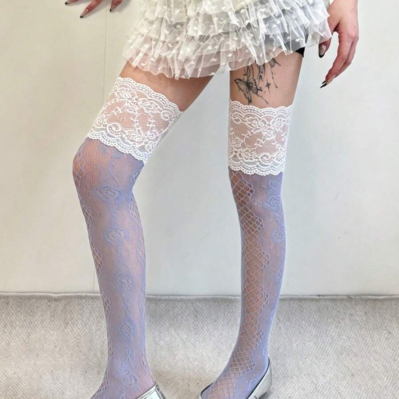 Women's Lolita Lace Tulle Stockings Rose Pattern Fishnet Knee High Multiple Colors